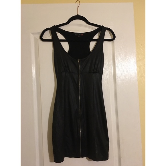 G by Guess Black Leather Zip Up Dress - Picture 1 of 4